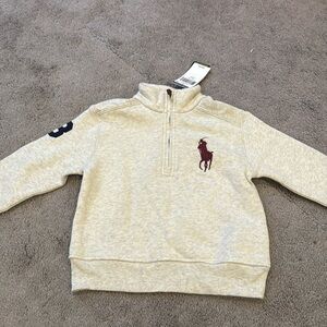 Ralph Lauren Heather Grey quarter zip with logo and 3 on sleeve